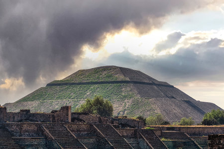 Panorama of Pyramid of the Sun. Teotihuacan. Mexico. View from the Pyramid of the Moon.の写真素材