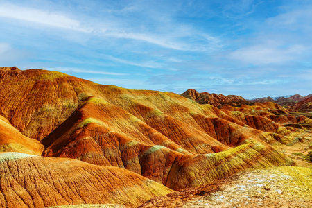 Rainbow hills scenic area of Zhangye National Geopark in Zhangye town, Gansu, Chinaの写真素材