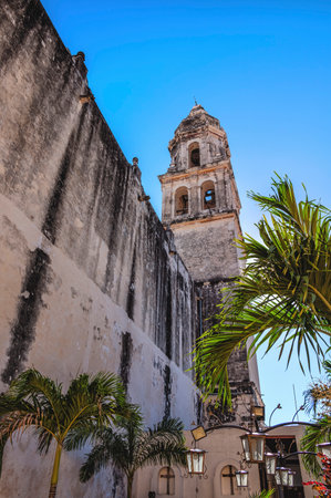 The Our Lady of the Immaculate Conception Cathedral. It is the main Catholic building within the fortified city of Campeche, Mexicoの写真素材