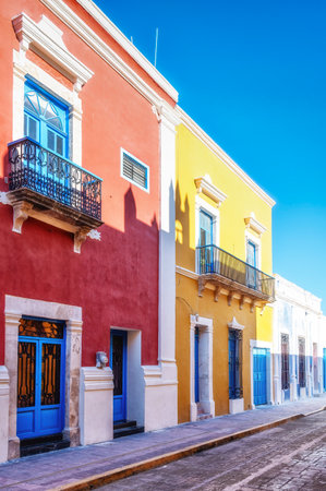 Colonial era buildings inside the Historic Fortified Town of Campeche, Mexicoの写真素材
