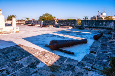 Fortified Wall details Surrounding Campeche, Mexico. Built by the Spanish in the 17th Century to Protect the Town from Marauding Piratesの写真素材