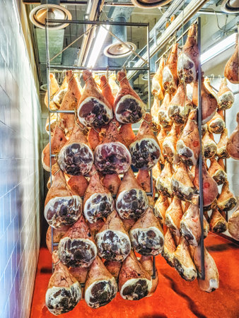 Parma ham, in an Italian factory where the famous prosciutto is preparedの写真素材