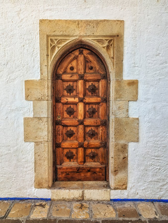 Wooden old door in Sitges, Spainの写真素材