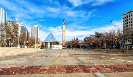 A view of Edmonton City Hall at 1 Sir Winston Churchill Square in Edmonton, Alberta, Canada.の写真素材