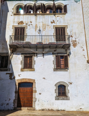 Architecture in Old Town Sitges, Catalonia, Spain, Europeの写真素材