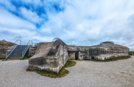 Concrete bunker on Frisian island of Schiermonnikoog, Friesland, Waddeneiland in Waddenzee, the Netherlandsの写真素材