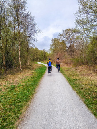Cycling on the island of Schiermonnikoog, Friesland, The Netherlands, Europeの写真素材