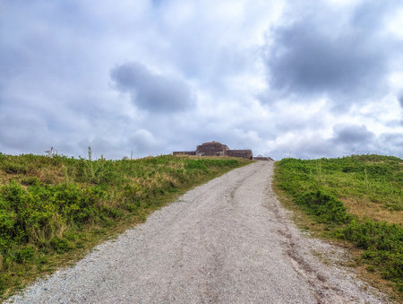 Concrete bunker on Atlantik Wall on Frisian island of Schiermonnikoog, Friesland, Waddeneiland in Waddenzee, the Netherlandsの写真素材