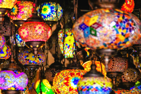 Beautiful lamps decorated in mosaic in Kashgar Old Town, Xinjiang, Chinaの写真素材