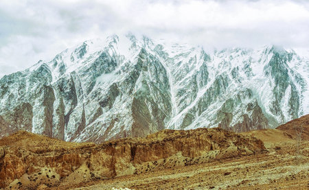 View of Karakoram mountains of Sinkiang, Xinjiang, China.の写真素材
