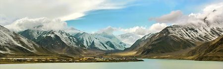 Located 3.500m above the sea level, along the road between Kashgar and Tashkurgan, the Kala Kule Lake offers some amazing sights and colors, Xinjiang, China.の写真素材