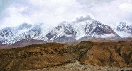 View of Karakoram mountains of Sinkiang, Xinjiang, China.の写真素材