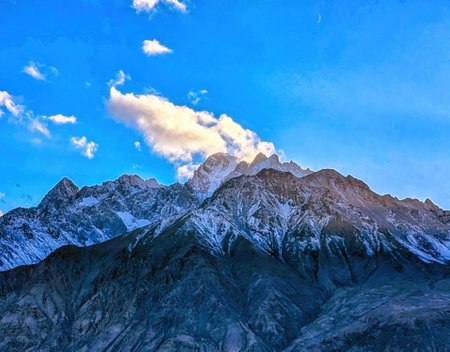 Karakoram Mountains Panorama under fresh snow,Xinjiang, Chinaの写真素材