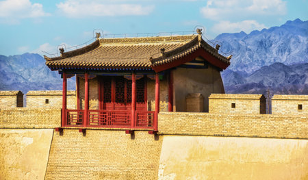 Small watchtower at the end of the Chinese great wall in Jiayuguan, China