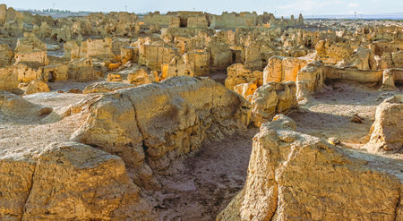Ruins of Ancient City of Jiaohe( Jiaohe Gucheng), Turpan, Xinjiang Uyghur Autonomous Region, China.の写真素材