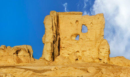 Ruins of Ancient City of Jiaohe( Jiaohe Gucheng), Turpan, Xinjiang Uyghur Autonomous Region, China.の写真素材