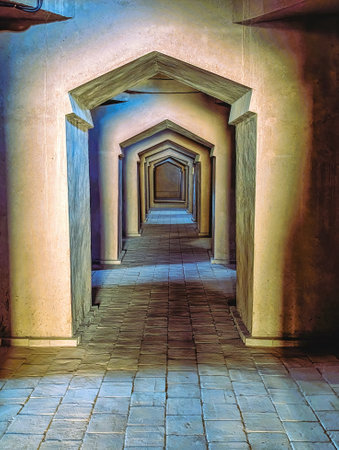 Entry Door Corridor Of Muslim Emin Minaret Islam Tower Mosque In Turpan In Xinjiang, Chinaの写真素材