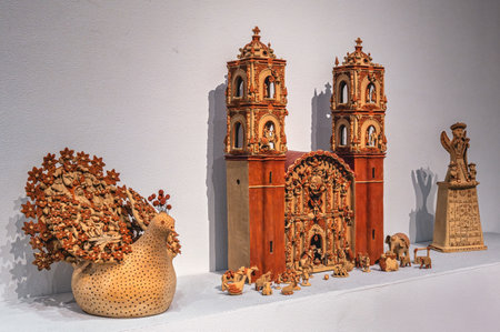 Mexico City, Mexico - February 17, 2024: Clay figurines in Banamex Culture Palace, Mexico City, Mexicoの写真素材