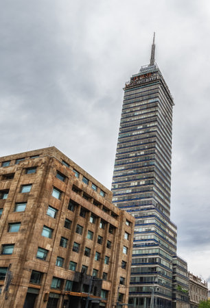 Torre Latinoamericana skyscraper in downtown Mexico City, Mexico on a cloudy day.の写真素材