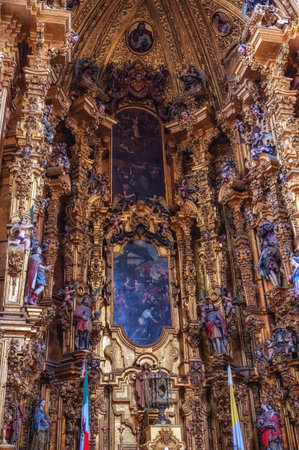 Mexico City, Mexico - February 17, 2024: Interior of the historical Metropolitan Cathedral of Mexico City. Metropolitan Cathedral of the Assumption of the Most Blessed Virgin Mary into Heaven.の写真素材