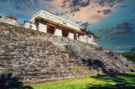 Unesco world heritage site the Maya ruins of Palenque, Chiapas, Mexicoの写真素材