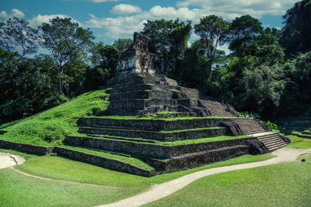 Templo de la Cruz, Cross temple in Palenque, Mexicoの写真素材