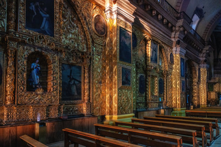 Santo Domingo de Guzman Church, interior, San Cristobal de las Casas, Chiapas State, Mexicoの写真素材