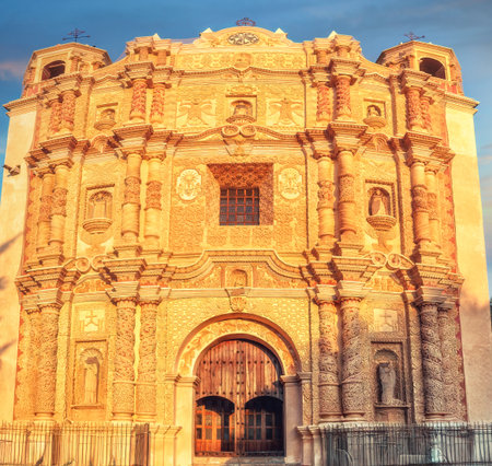 Santo Domingo Church baroque facade  in San Cristobal, Mexicoの写真素材