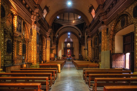 Santo Domingo de Guzman Church, interior, San Cristobal de las Casas, Chiapas State, Mexicoの写真素材