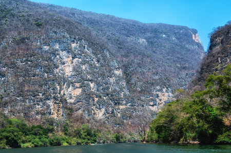 A natural view of the Sumidero Canyon and river in Chiapas, Mexicoの写真素材