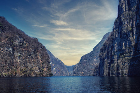 A natural view of the Sumidero Canyon and river in Chiapas, Mexicoの写真素材