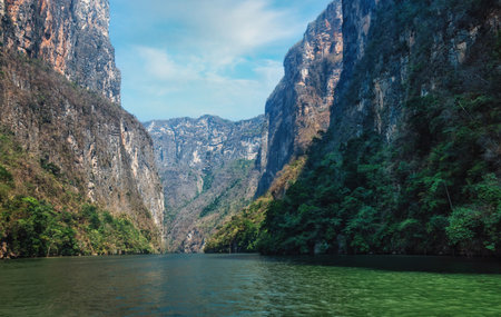 A natural view of the Sumidero Canyon and river in Chiapas, Mexicoの写真素材