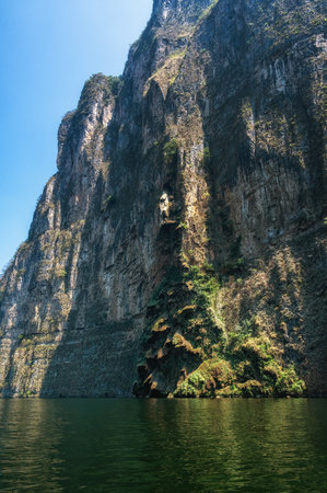 Natural monument called Chistmas tree which was created by water and is waterfall in some part of the year. Canyon Sumidero, Chiapas, Mexico.の写真素材