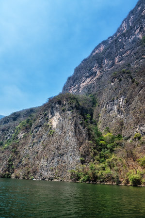 A natural view of the Sumidero Canyon and river in Chiapas, Mexicoの写真素材