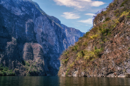 A natural view of the Sumidero Canyon and river in Chiapas, Mexicoの写真素材