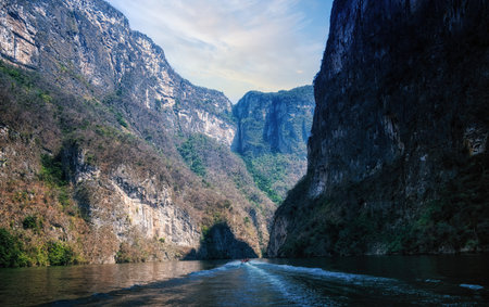A natural view of the Sumidero Canyon and river in Chiapas, Mexicoの写真素材