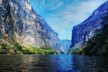 A natural view of the Sumidero Canyon and river in Chiapas, Mexicoの写真素材