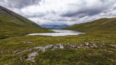Lochan Meall an t-suidhe shot from Ben Nevis, Scottish Highlands, Scotland, UK