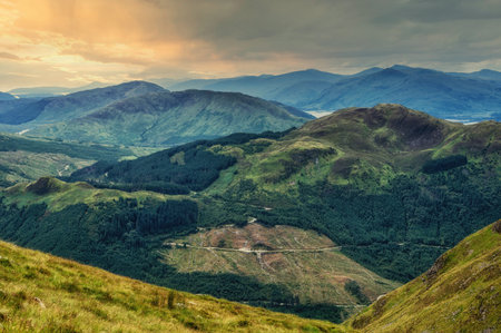 A beautiful shot of the rural hills from a Ben Nevis Viewpoint, Scottish Highlands