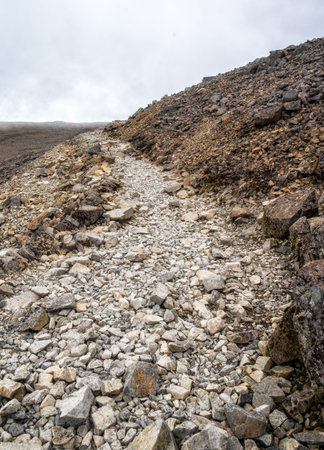 Stony walking hiking trail path on the tourist route up to Ben Nevis, the highest mountain in Great Britain,Grampian mountain range,Scotlandの写真素材