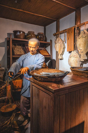 Chinese wax figures located in the Shanghai History Museum, dedicated to the history of the city of...