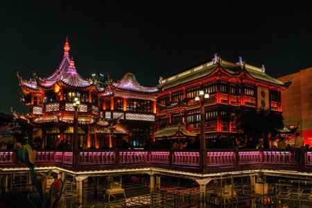 Huxinting Tea House in the night, Yuyuan Garden, Shanghai, China