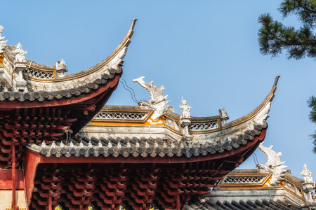 Roof statues, Longhua temple, Shanghai, China