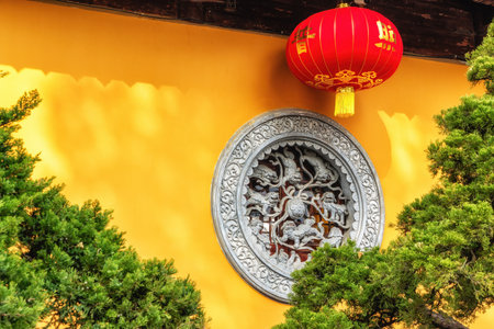 Circular decorative stone carving of at  Longhua Temple Shanghai China east Asia