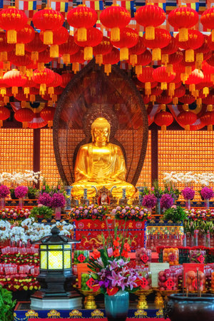 Buddha statue in Longhua Temple in Shanghai, China. Famous buddhist temple in China