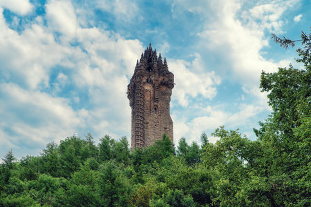 The Wallace Monument (The National Wallace Monument) on the summit of Abbey Craig, a hilltop near Stirling in Scotland. It commemorates Sir William Wallace, a 13th-century Scottish hero.の写真素材
