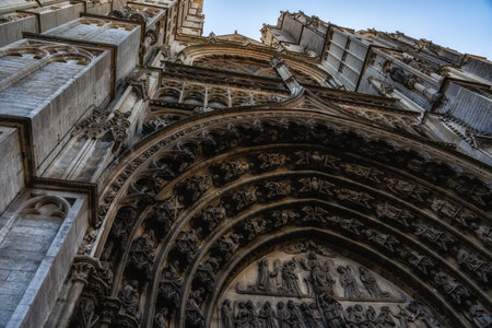 Entrance to the Cathedral of Our Lady in the city of Antwerp in Belgiumの写真素材