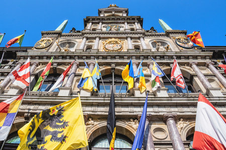 City Hall and Brabo Fountain in the Grote Markt (Main Square) of Antwerp, Belgium