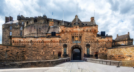 Edinburgh Castle under a vibrant  cloudy sky, showcasing historic architecture in Scotland, UKの写真素材