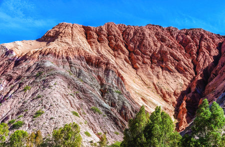 Argentina, Jujuy Province, Purmamarca, Elevated view of the Hill of Seven Colours(Cerro de los Siete...